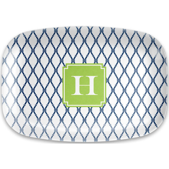 Bamboo Navy and Green Melamine Platter